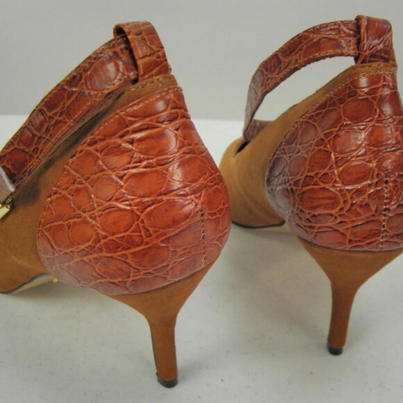 Womens Camel Heels Size 9 Brown Suede Pump Shoes Ankle Strap Hal Rubenstein - Picture 2 of 4